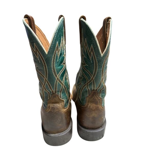 Ariat Square Toe Western Boots Blue Green Teal Shaft Brown Leather Men’s 9D - Picture 3 of 10